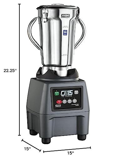 Waring Commercial CB15 Ultra Heavy Duty 3.75 HP Blender, Electric Touchpad Controls with Stainless Steel 1 Gallon Container, 120V, 5-15 Phase Plug,Black