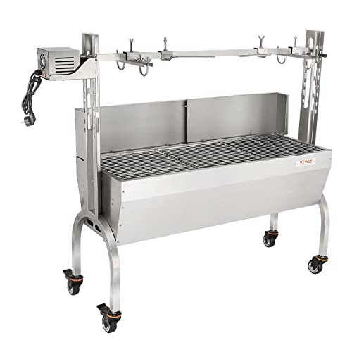 VEVOR Stainless Steel Rotisserie Grill with Windscreen, BBQ Whole Pig Lamb Goat Charcoal Spit Grill, Electric 50W Motor BBQ Hog Rotisserie Roaster, 46 Inch 132 Lbs Capacity Lamb Rotisserie System