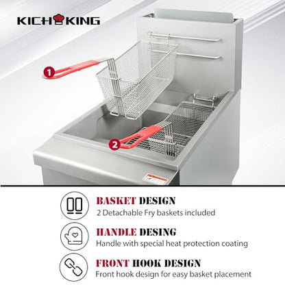 KICHKING Natural Gas Floor Fryer, 3 Tube Commercial Deep Fryer with 2 Baskets, 40 lbs Capacity, 90000 BTU, Restaurant Stainless Steel Gas Upright Fryer, Deep Floor Fryer Consistent Temp 200-400°F