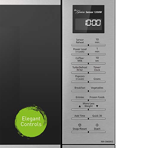 Panasonic NN-SN68KS Kompaktowy Kuchenka Mikrofalowa o Mocy 1200 W, Gotowanie z Czujnikiem, Przycisk Popcornu, Szybkie 30 Sekund i Turbo Rozmrażanie, 1.2 cu.ft, Stal Nierdzewna