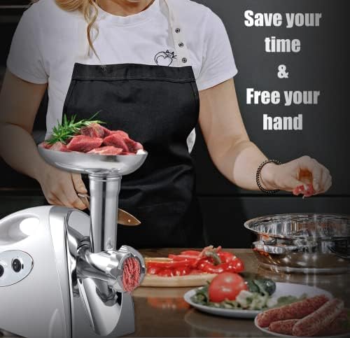 VNIMTI Electric Meat Grinder, Heavy Duty Meat Grinders 2800W, Stainless Sausage Maker Meat Mincer Machine with Blade, 3 Plates, Sausage Stuffer Tube and Kubbe Kit for Home Kitchen Use (2800W-White)