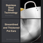 Large Stainless Steel Wok - Uncoated Chinese Non-Stick Wok & Stir-Fry Pans, Thickened Round Bottom Double Ear Wok for All Stoves,40cm ()