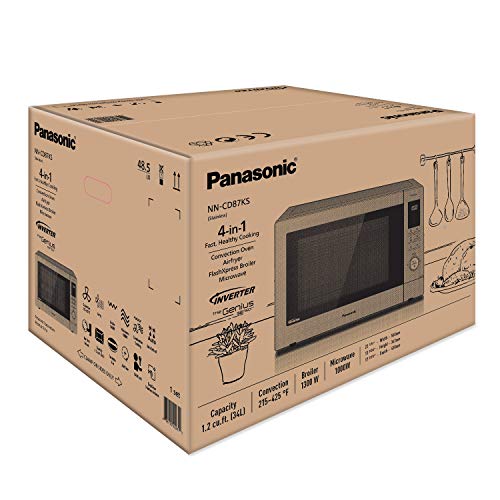 Kuchenka mikrofalowa Panasonic HomeChef 4 w 1 z frytkownicą powietrzną, pieczeniem konwekcyjnym, grillem FlashXpress, technologią mikrofal inwerterowych, 1000 W, 1,2 stopy sześciennej z łatwym w czyszczeniu wnętrzem - NN-CD87KS (stal nierdzewna)