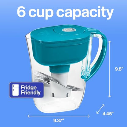 Brita Metro Water Filter Pitcher with SmartLight Filter Change Indicator, BPA-Free, Replaces 1,800 Plastic Water Bottles a Year, Lasts Two Months, Includes 1 Filter, Small - 6-Cup Capacity, Turquoise