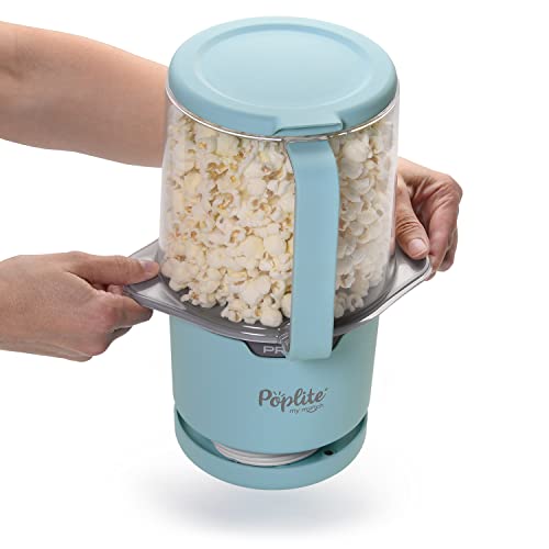 Presto 04811 PopLite My Munch Hot Air Popcorn Popper - osobisty rozmiar, wbudowana miska do serwowania, kompaktowa konstrukcja, 8 filiżanek, niebieski
