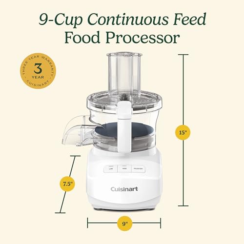 Robot kuchenny Cuisinart 9-Cup z ciągłym podawaniem składników, z tarczą tnącą na drobne i średnie kawałki, uniwersalnym ostrzem, nasadką do ciągłego podawania składników i miejscem do przechowywania w misce (biały)