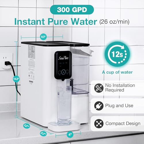 SimPure Y9A Countertop Reverse Osmosis Water Filter, Remineralization pH Balance 300 GPD 6 Stage Purification with UV, RO Water Filtration System, Portable Water Purifier, No Installation