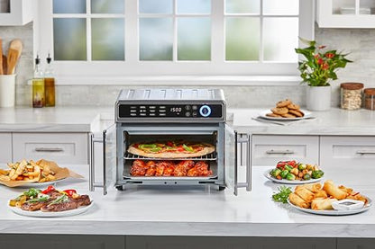 BLACK+DECKER Crisp 'N Bake Air Fryer Toaster Oven Combo, 12 in 1 Countertop Convection Oven Cooks Food Fast, Fits a Whole Pizza or 6 Toast Slices, French Doors with Stainless Steel Finish