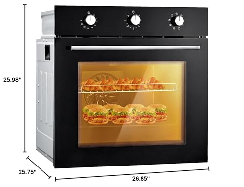 Hipicute 24” elektryczny wbudowany pojedynczy piekarnik ścienny - 2,5 Cu.Ft, 5 funkcji gotowania, 3000 W, dwuwarstwowe drzwi szklane, mechaniczne pokrętła - idealny do Twojej kuchni