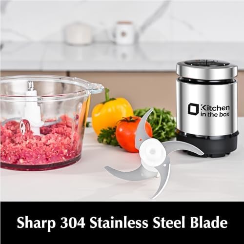 Kitchen in the box Food Processors,400W All-Copper Motor Meat Grinder & Food Chopper - Electric Vegetable Chopper with 2 Bowls(8 Cup+8 Cup) & 2 Bi-Level Blades for Meat/fish/Vegetable/Baby Food