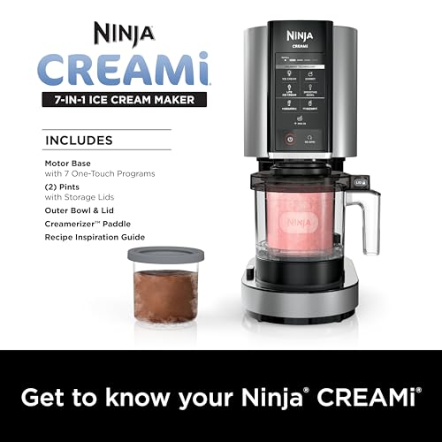 Ninja NC301 CREAMi Ice Cream Maker, for Gelato, Mix-ins, Milkshakes, Sorbet, Smoothie Bowls & More, 7 One-Touch Programs, with (2) Pint Containers & Lids, Compact Size, Perfect for Kids, Silver