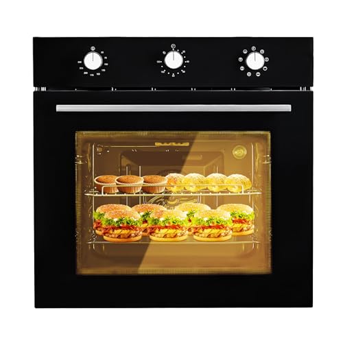 Hipicute 24” Electric Built-In Single Wall Oven - 2.5 Cu.Ft, 5 Cooking Functions, 3000W, Double-Layered Glass Door, Mechanical Knobs - Perfect for Your Kitchen