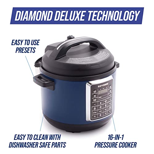 Niebieski diament ceramiczny nieprzywierający, 16 w 1 6QT elektryczny szybkowar, wolnowar, urządzenie do gotowania ryżu, jogurtownica, smażenie, parowar i więcej, programowalny, garnek nadający się do mycia w zmywarce, bez PFAS, niebieski