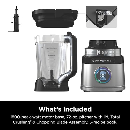 Блендер Ninja TB201 Detect Power Blender Pro, технологія BlendSense, для смузі, коктейлів тощо, пікова потужність 1800 Вт, глечик об'ємом 72 унції, блендер, чорний