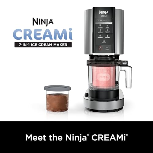 Ninja NC301 CREAMi Ice Cream Maker, for Gelato, Mix-ins, Milkshakes, Sorbet, Smoothie Bowls & More, 7 One-Touch Programs, with (2) Pint Containers & Lids, Compact Size, Perfect for Kids, Silver