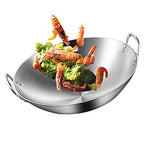 Large Stainless Steel Wok - Uncoated Chinese Non-Stick Wok & Stir-Fry Pans, Thickened Round Bottom Double Ear Wok for All Stoves,40cm ()