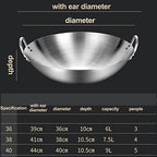 Large Stainless Steel Wok - Uncoated Chinese Non-Stick Wok & Stir-Fry Pans, Thickened Round Bottom Double Ear Wok for All Stoves,40cm ()