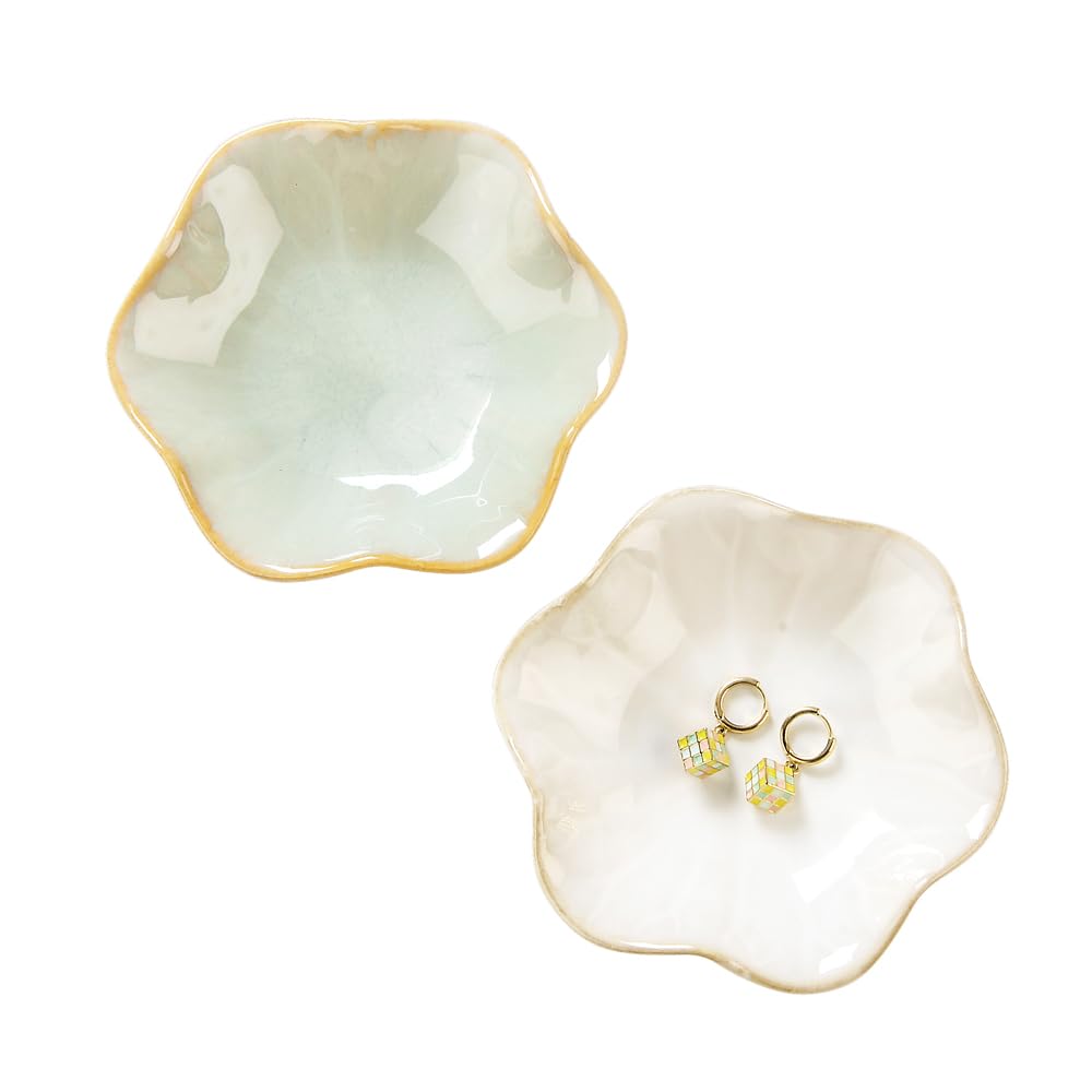 Lotus Leaf Shape Ring Holder Dish, Small Key Bowl, Ceramic Trinket Tray Jewelry Dish Organizing Necklace Earrings for Mom Friend Sister, White. All Jewelries Are NOT Included.
