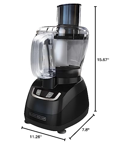 BLACK+DECKER FP1600B 8-kubkowy robot kuchenny z ostrzem ze stali nierdzewnej, czarny