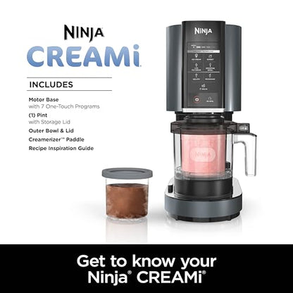 Ninja CREAMi, Ice Cream Maker, Ice Cream, Gelato, Sorbet ,Milkshakes, Mix-ins, Smoothie Bowls & More, 7-in-1, Ice Cream Pints, Pint lid, Healthy Ice Cream, Compact, Perfect for Kids, Black, NC299AMZ