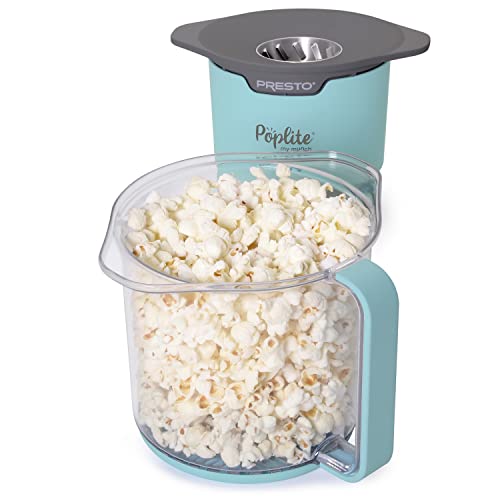 Presto 04811 PopLite My Munch Hot Air Popcorn Popper - osobisty rozmiar, wbudowana miska do serwowania, kompaktowa konstrukcja, 8 filiżanek, niebieski