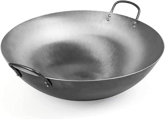 LPDBSIDJE Wok Duży Ciężki Wok ze stali węglowej kutej ręcznie (okrągłe dno) Woki i patelnie do smażenia - 36 cm