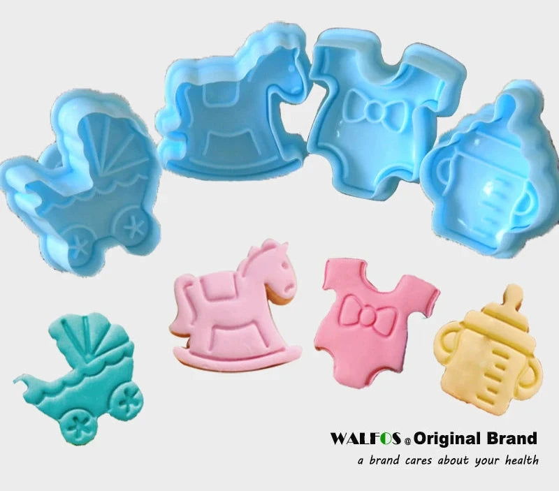 4Pcs Baby Type Plastic Baking Mold,Kitchen Biscuit Cookie Cutter Pastry,Plunger 3D Stamp Die Fondant Cake Decorating Tools - Walfos® Kitchenware