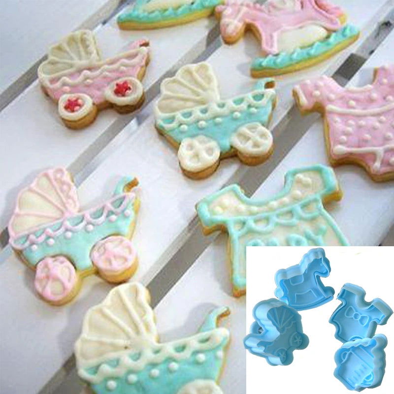 4Pcs Baby Type Plastic Baking Mold,Kitchen Biscuit Cookie Cutter Pastry,Plunger 3D Stamp Die Fondant Cake Decorating Tools - Walfos® Kitchenware