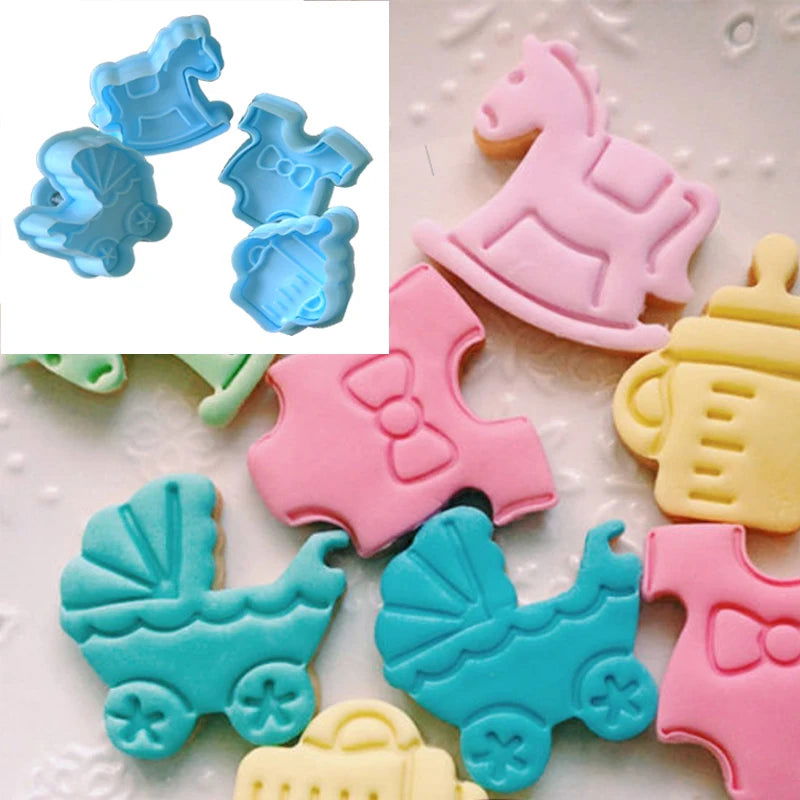4Pcs Baby Type Plastic Baking Mold,Kitchen Biscuit Cookie Cutter Pastry,Plunger 3D Stamp Die Fondant Cake Decorating Tools - Walfos® Kitchenware