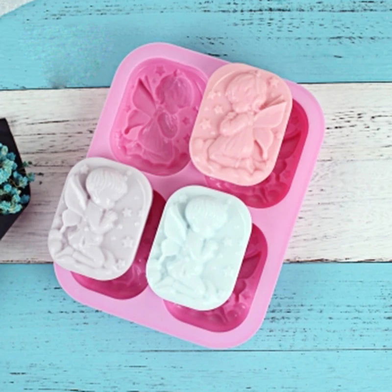 4 Hole Angels  Food-Grade Silicone Material Angel Couple Soap Mold Cake Maker Tool - Walfos® Kitchenware