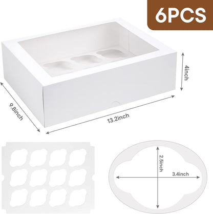 VGOODALL 12 Count Cupcake Boxes, 6PCS Cupcake Container with Window Boxes Holding 72 Pastry Box for Birthday Holiday Party Bakery Supplies 13.2"x9.8"x4"