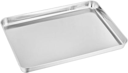 TeamFar Baking Sheet Set of 2, Baking Pans Tray Cookie Sheet Stainless Steel, Non Toxic & Healthy, Mirror Finish & Rust Free, Easy Clean & Dishwasher Safe