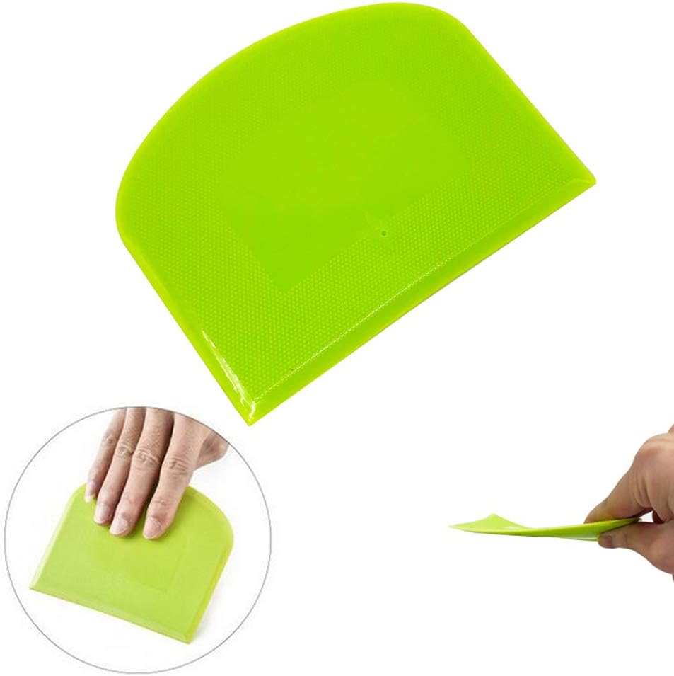 2 Pieces Dough Scraper Bowl Scraper Food-safe Plastic Dough Cutter Flexible Plastic Scraper Practical Bench Scraper Multipurpose Food Scrappers for Bread Dough Cake Fondant Icing, White, Green