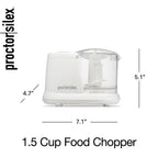 Proctor Silex Durable Electric Vegetable Chopper & Mini Food Processor for Chopping, Puree & Emulsify, 1.5 Cup, 1.5 cups, White
