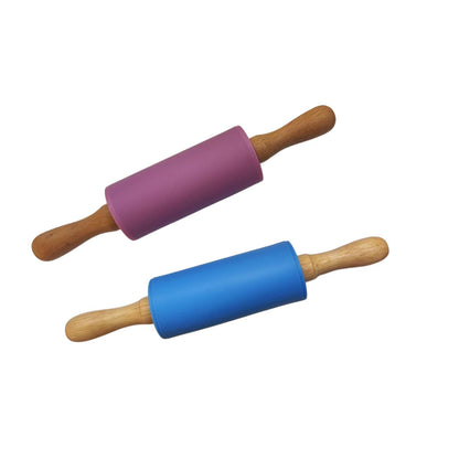 Mini Silicone Rolling Pin for Kids, Non-stick Surface Wood Handle, 9 Inch 2 Pack