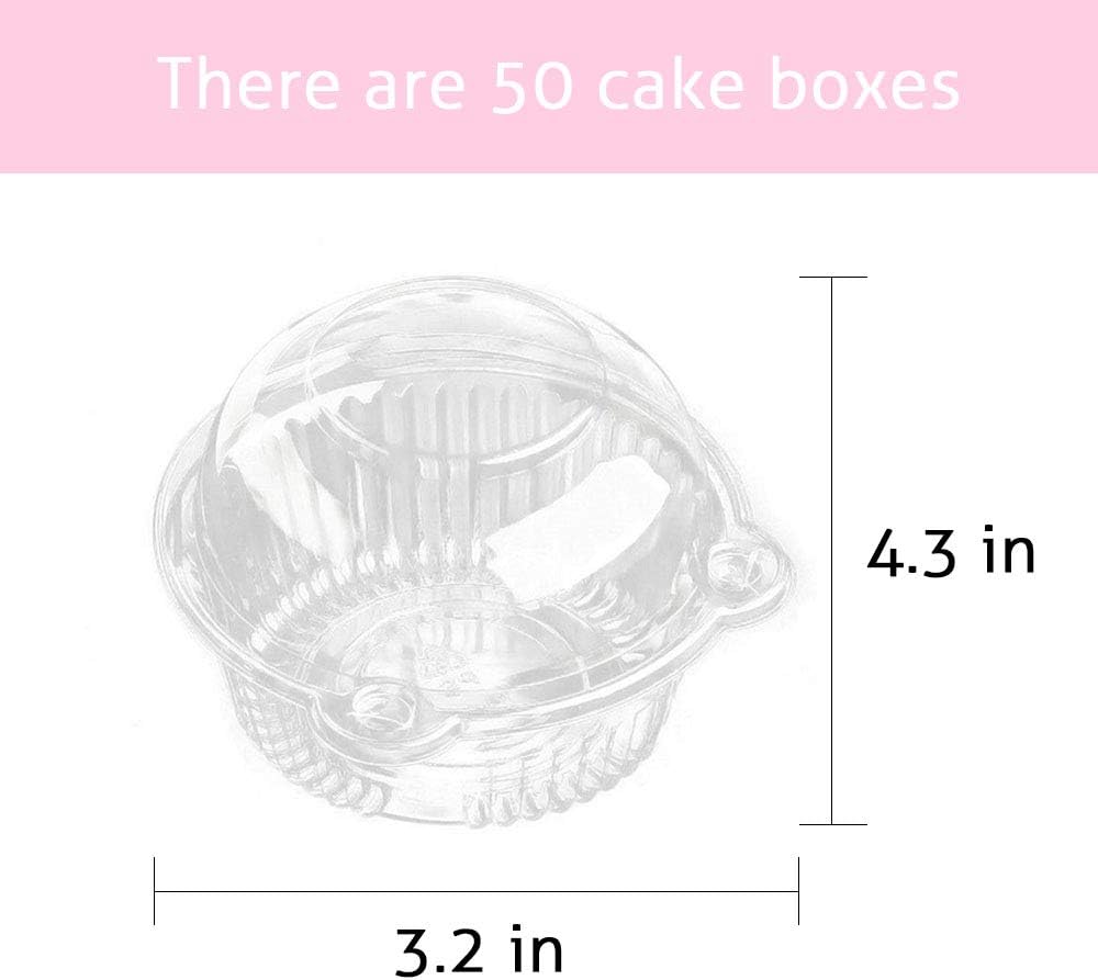 Cupcake Holders Individual,50 PC Cupcake Containers Disposable Clear Plastic Single Muffin Dome Holders Cases Individual Cupcake Boxes Bulk (white, 50 pcs)