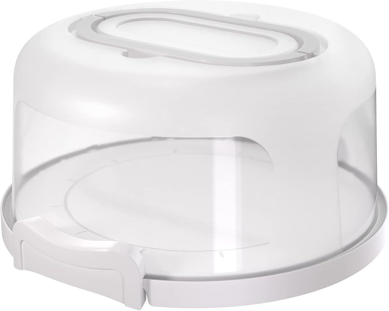 Top Shelf Elements Round Cake Carrier Two Sided Cake Holder Serves as Five Section Serving Tray, Portable Cake Stand Fits 10 inch Cake, Cake Box Comes With Handle, Cake Container Holds Pies (White)