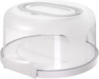 Top Shelf Elements Round Cake Carrier Two Sided Cake Holder Serves as Five Section Serving Tray, Portable Cake Stand Fits 10 inch Cake, Cake Box Comes With Handle, Cake Container Holds Pies (White)