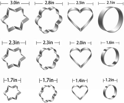 Metal Cookie Cutters Set- Heart, Star, Round, Flower - 12Pcs Cookie Cutters - Heart Star Cookie Cutter Round Small Cutter Flower Cookie Cutter for Baking