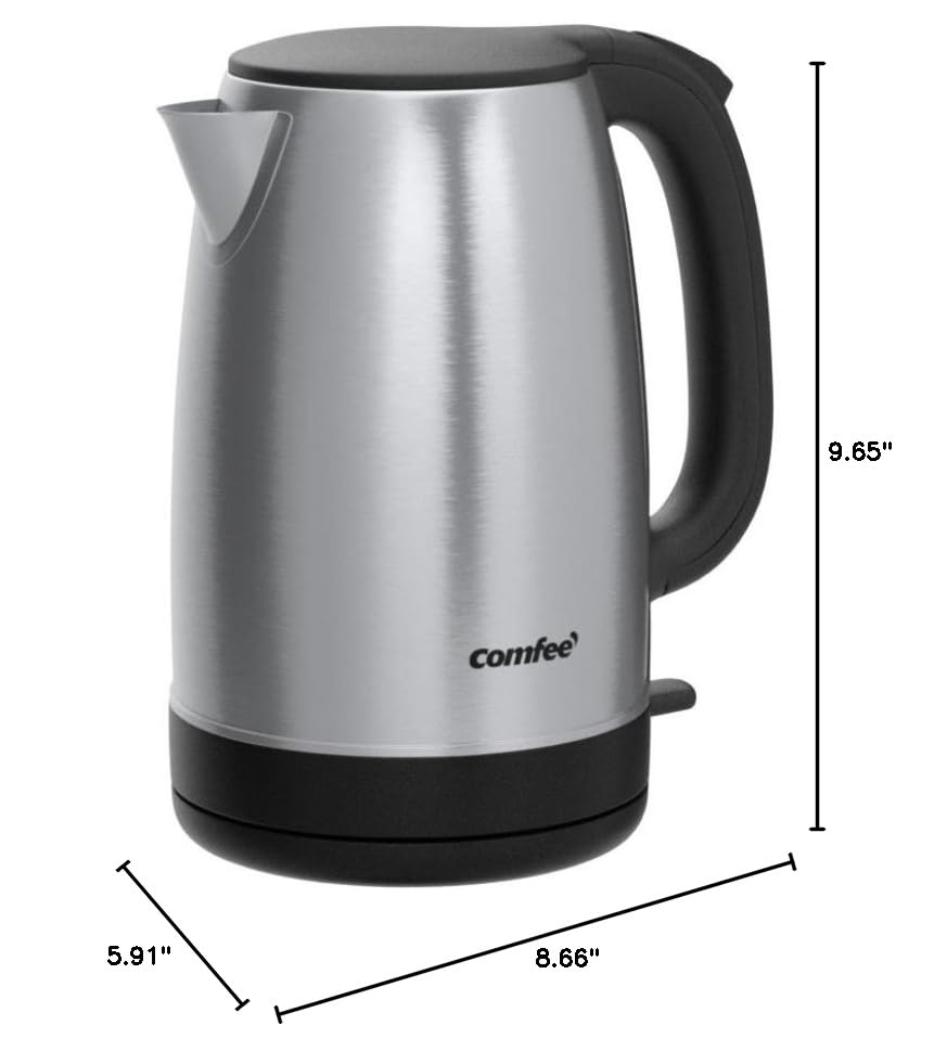 COMFEE' 1.7L Stainless Steel Electric Tea Kettle, BPA-Free Hot Water Kettle Electric with LED Light, Auto Shut-Off and Boil-Dry Protection, 1500W Fast Boil Electric Kettle