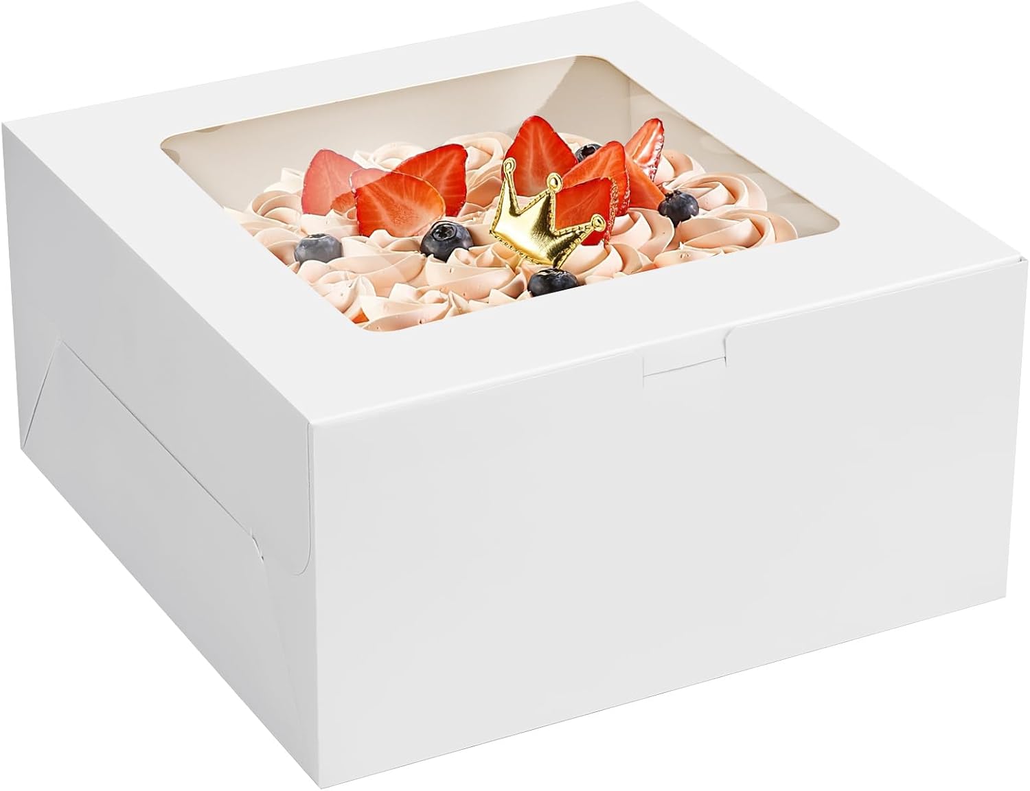 4 Pack Cake Boxes 10 Inch, Disposable Cake Transport Container, White Bakery Boxes with Large Window, for Cookies Pies Cupcakes Pastry (10×10×5 Inches)