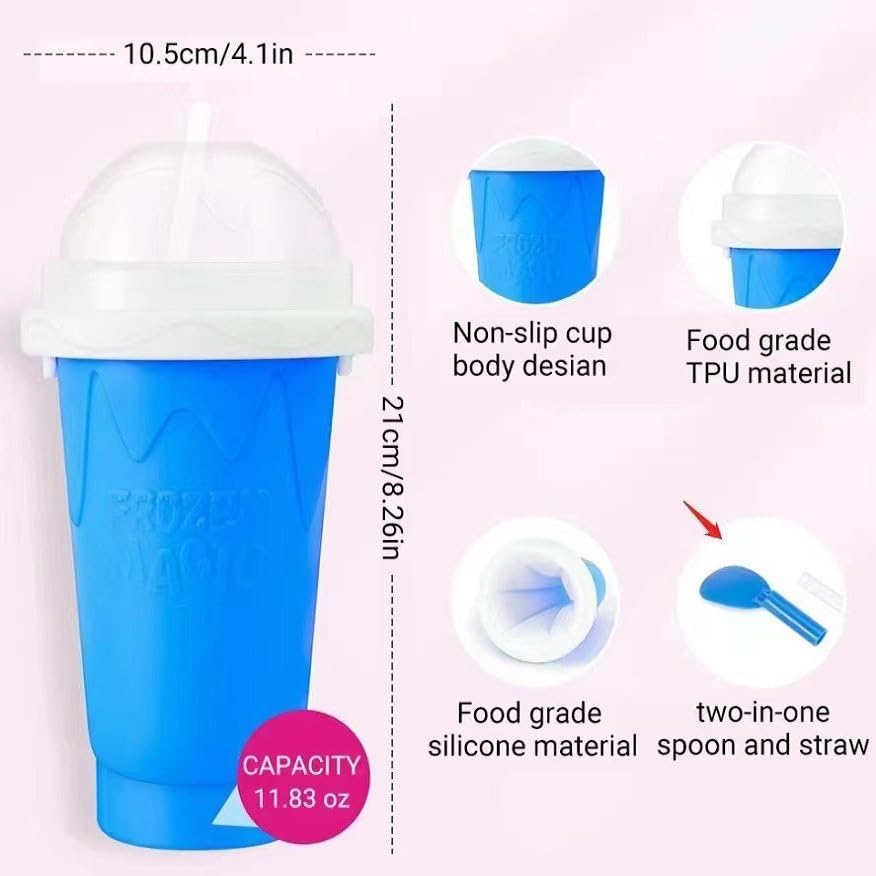 2 Packs Magic Quick Frozen Smoothies Maker - Portable Double Layer Slushy Maker Cup with Straw and Spoon, Gift for Everyone