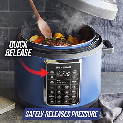 Blue Diamond Ceramic Nonstick, 16-in-1 6QT Electric Pressure Cooker, Slow Cooker, Rice Cooker, Yogurt Maker, Saute, Steamer and More, Programable, Dishwasher Safe Pot, PFAS-Free, Blue