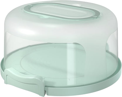 Round Cake Carrier Two Sided Cake Holder Serves as Five Section Serving Tray, Portable Fits 10 inch Cake, Box Comes With Handle, Container Holds Pies (Green)