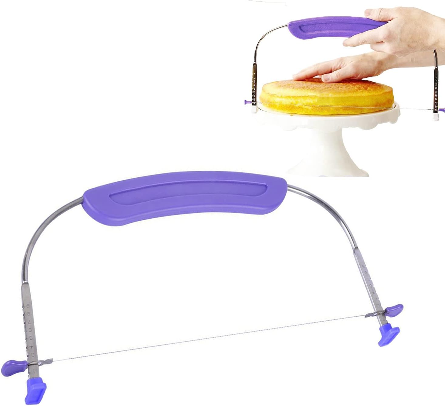 WAFJAMF Adjustable Cake Leveler Cutter, Professional Cake Slicer with Stainless Steel Wires and Handle for Leveling Tops of Layer Cakes Suitable for 10 Inch Cake
