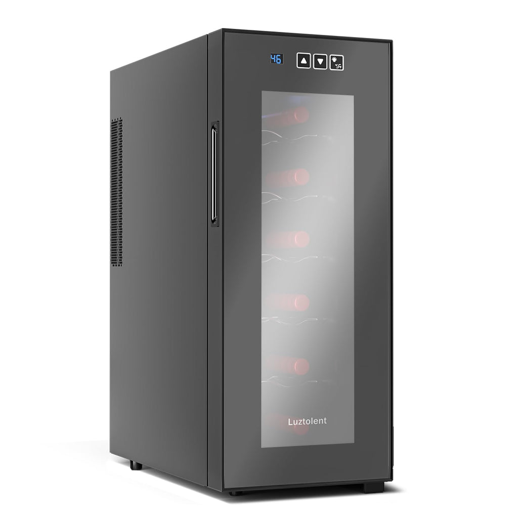 Luztolent 12 Bottles Wine Fridge, Wine Cooler Refrigerator, 46-66℉ Digital Temperature Control & Double-chip Cooling System, 38dB Low Noise, Small Fridge for Kitchen, Condo, RV