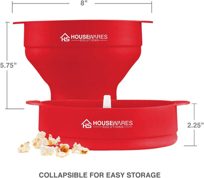 Collapsible Silicone Microwave Hot Air Popcorn Popper Bowl With Lid and Handles - Red