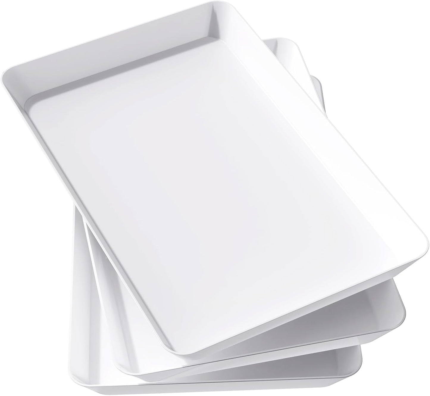 Lifewit Serving Tray Plastic for Party Supplies, 15" x 10" Platters for Serving Food, 3 pcs White Reusable Tray for Veggie, Snack, Fruit, Cookies, Desserts in Kitchen/Pantry Organization