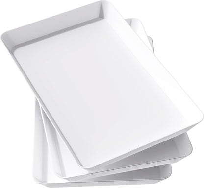 Lifewit Serving Tray Plastic for Party Supplies, 15" x 10" Platters for Serving Food, 3 pcs White Reusable Tray for Veggie, Snack, Fruit, Cookies, Desserts in Kitchen/Pantry Organization