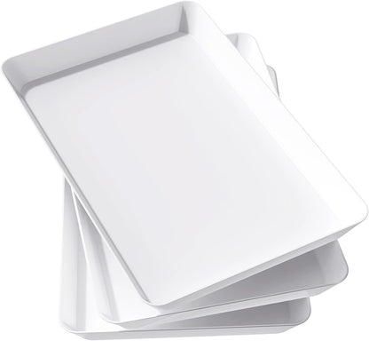 Lifewit Serving Tray Plastic for Party Supplies, 15" x 10" Platters for Serving Food, 3 pcs White Reusable Tray for Veggie, Snack, Fruit, Cookies, Desserts in Kitchen/Pantry Organization